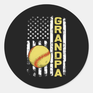 Softball Grandpa American Flag Softball Classic Round Sticker