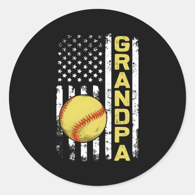Softball Grandpa American Flag Softball Classic Round Sticker (Front)