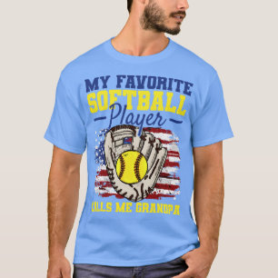 Softball Grandpa American Flag T-Shirt