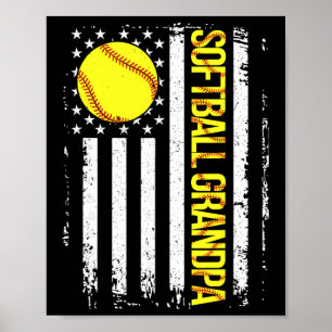 Softball Grandpa American Flag Vintage Ic Game Day Poster