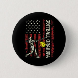 Softball Grandpa Us Flag Gifts Dad Men Patriotic F 6 Cm Round Badge