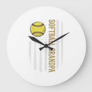 Softball Grandpa Vintage Flag Vector Design_1 Large Clock