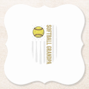 Softball Grandpa Vintage Flag Vector Design_1 Paper Coaster