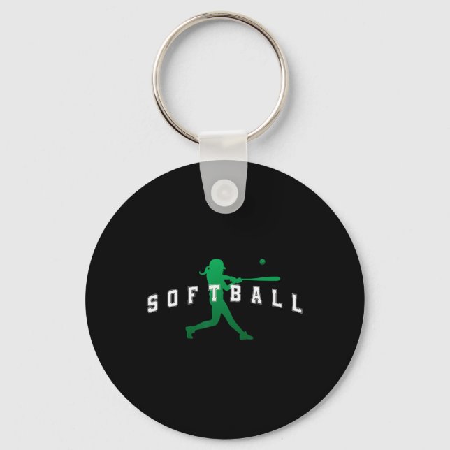Softball Green Team Player Varsity Text  Key Ring (Front)