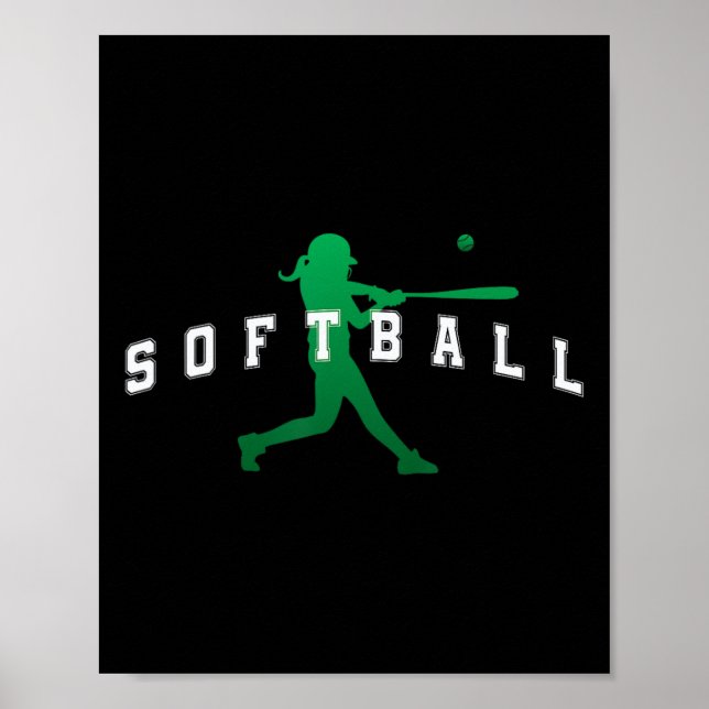 Softball Green Team Player Varsity Text  Poster (Front)