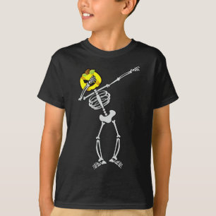 Softball Halloween Skeleton Dabbing Pumpkin T-Shirt