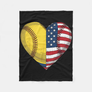 Softball Heart American Flag 4th Of July For Women Fleece Blanket