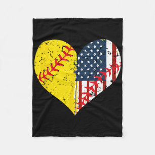 Softball Heart American Flag 4th Of July Gift Fleece Blanket