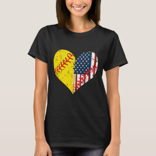 Softball Heart American Flag 4th Of July Gift  T-Shirt