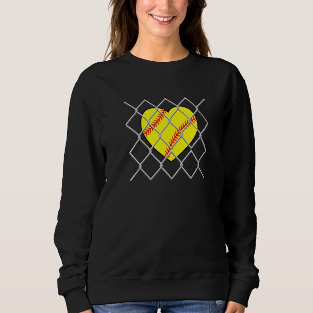 Softball Heart Behind A Chain Link Fence  My View  Sweatshirt (Front)