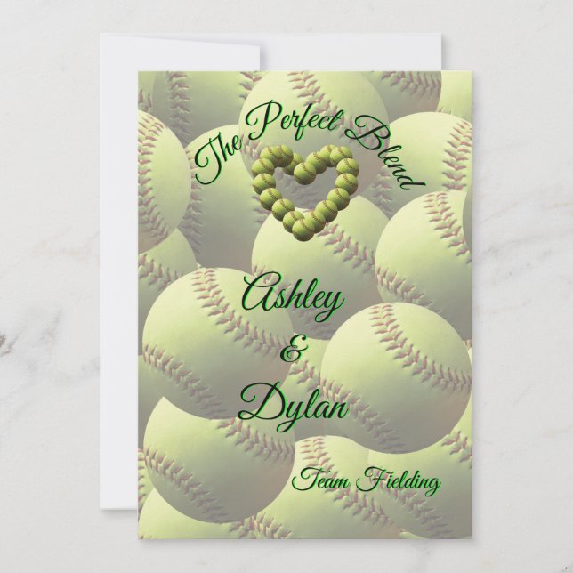 Softball Heart Blended Family Wedding Invitation (Front)
