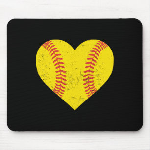 Softball Heart For Girls Women Funny Softball Mouse Mat