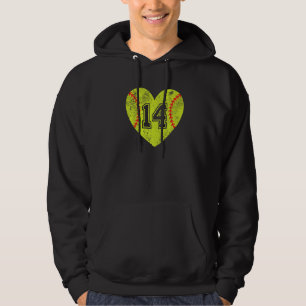 Softball Heart Player 14 Softball Mum Dad Varsity  Hoodie