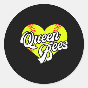 Softball Heart Queen Bees Team T-ball League Girls Classic Round Sticker