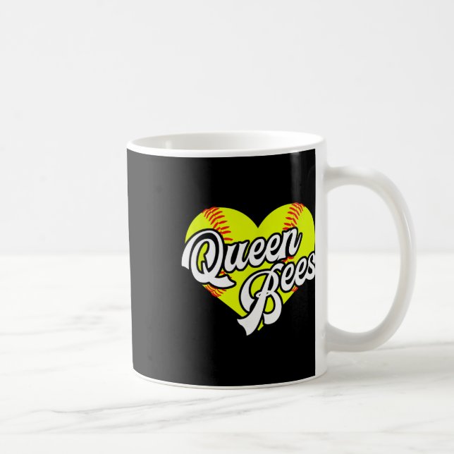 Softball Heart Queen Bees Team T-ball League Girls Coffee Mug (Right)