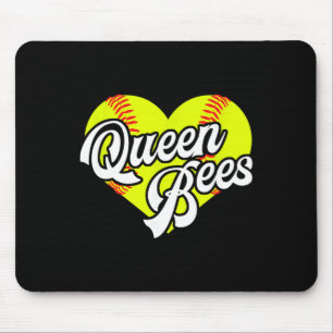 Softball Heart Queen Bees Team T-ball League Girls Mouse Mat