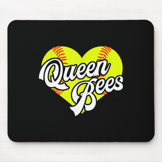 Softball Heart Queen Bees Team T-ball League Girls Mouse Mat (Front)