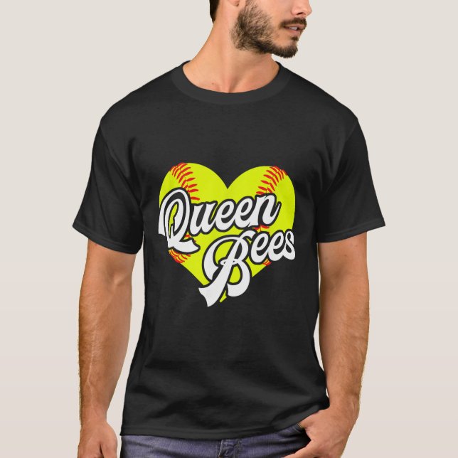 Softball Heart Queen Bees Team T-ball League Girls T-Shirt (Front)