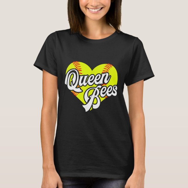 Softball Heart Queen Bees Team T-ball League Girls T-Shirt (Front)