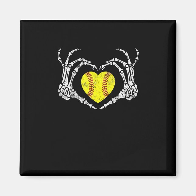 Softball Heart Skeleton Hand Halloween Costume Fun Magnet (Front)