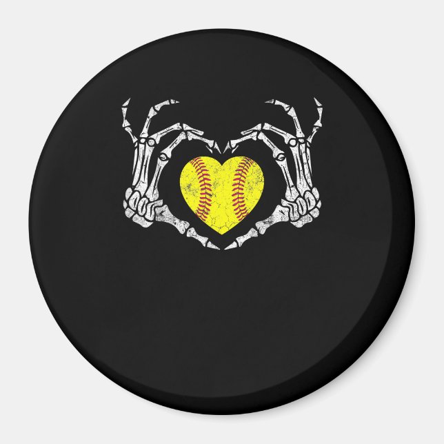 Softball Heart Skeleton Hand Halloween Costume Fun Magnet (Front)