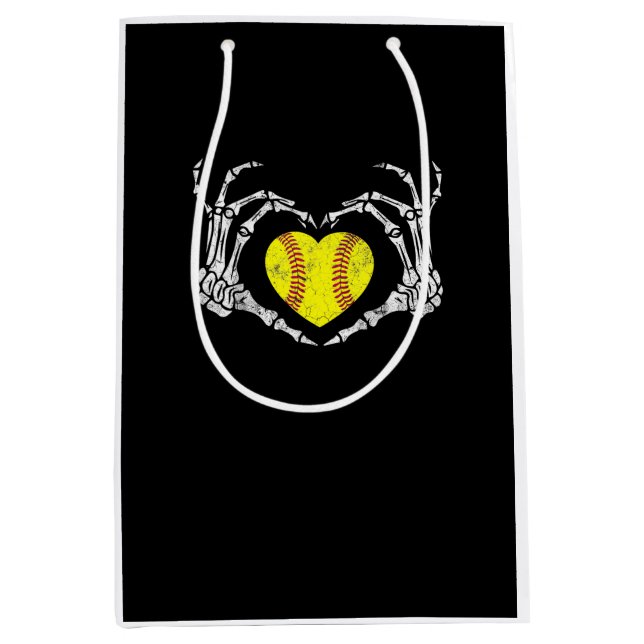 Softball Heart Skeleton Hand Halloween Costume Fun Medium Gift Bag (Front)