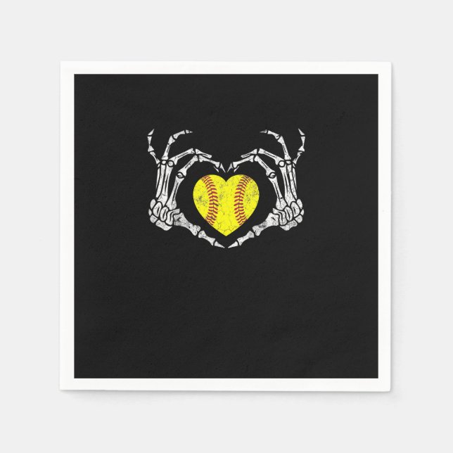 Softball Heart Skeleton Hand Halloween Costume Fun Napkin (Front)
