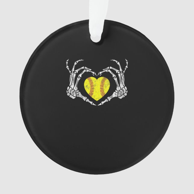 Softball Heart Skeleton Hand Halloween Costume Fun Ornament (Front)