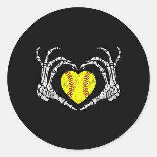 Softball Heart Skeleton Hand Halloween Costume Men Classic Round Sticker