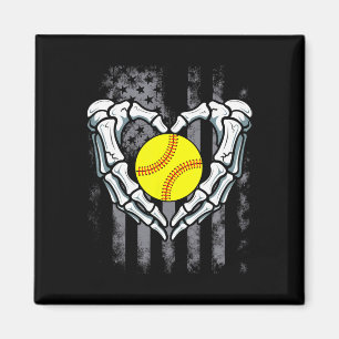 Softball Heart Skeleton Hand Halloween Costume Men Magnet