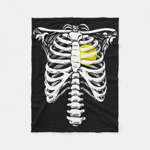 Softball Heart Skeleton Rib Cage Halloween Love So Fleece Blanket