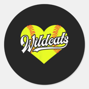 Softball Heart Wildcats Team T-ball Classic Round Sticker