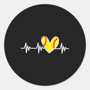 Softball Heartbeat Love Heart For Women Teen Girls Classic Round Sticker