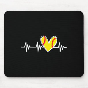Softball Heartbeat Love Heart For Women Teen Girls Mouse Mat