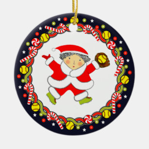 Softball Holiday Gift Ceramic Tree Decoration
