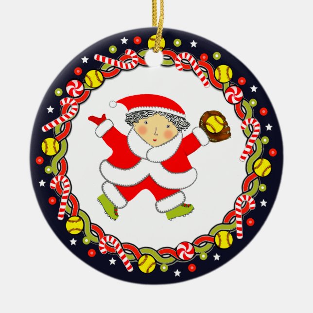 Softball Holiday Gift Ceramic Tree Decoration (Front)