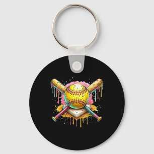 Softball Home Plate Ice Cream Drip Sport Team Ice Key Ring