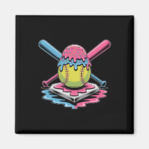 Softball Ice Cream Drip - Cute Softball Player Magnet