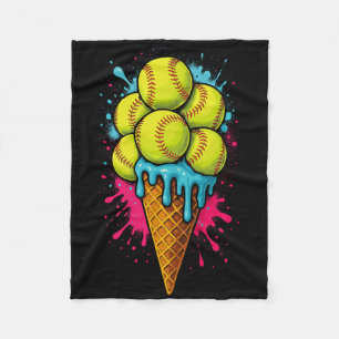 Softball Ice Cream Funny Ice Cream Softball Drip W Fleece Blanket