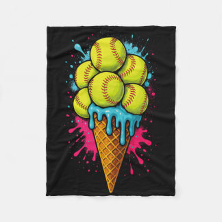 Softball Ice Cream Funny Ice Cream Softball Drip W Fleece Blanket