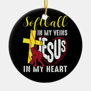 Softball in my Veins Jesus in my Heart Christian S Ceramic Tree Decoration