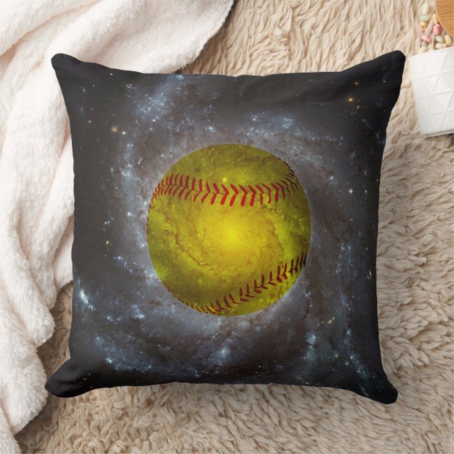Softball in Space Unique Softball Throw Pillow (Blanket)