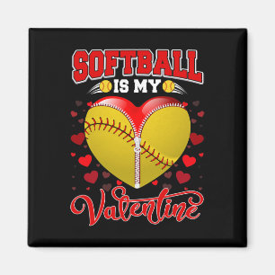 Softball Is My Valentine Softball Ball Heart Valen Magnet