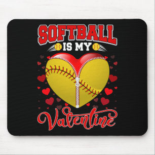 Softball Is My Valentine Softball Ball Heart Valen Mouse Mat
