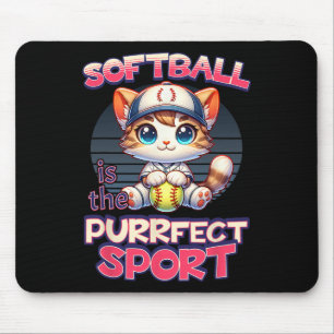 Softball Is The Purrfect Sport Cute Kitty Cat Kitt Mouse Mat