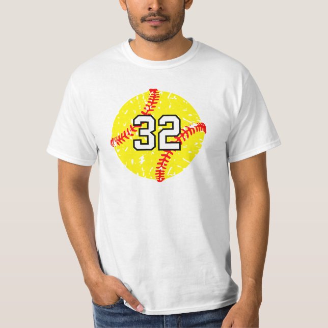 Softball Jersey Grunge Number #32 T-Shirt (Front)