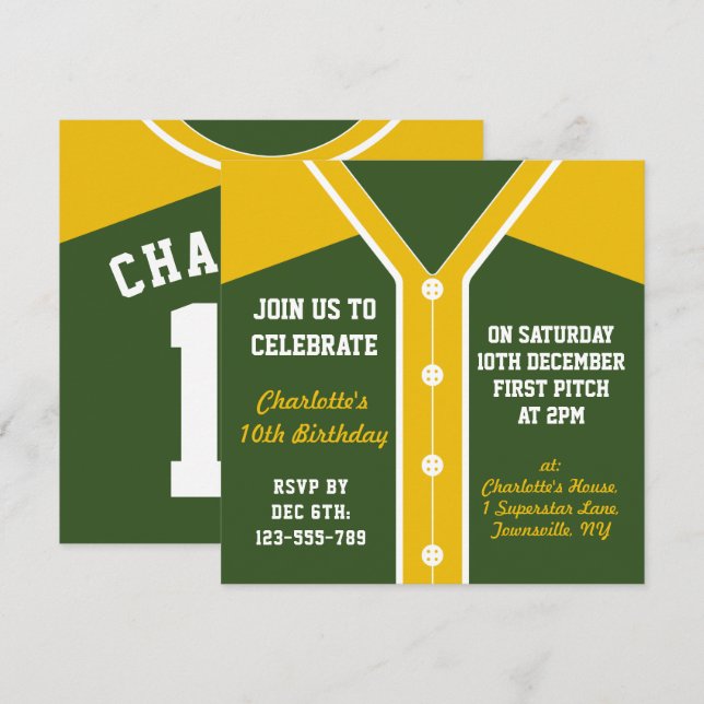 Softball Jersey Themed Party Invites Template (Front/Back)