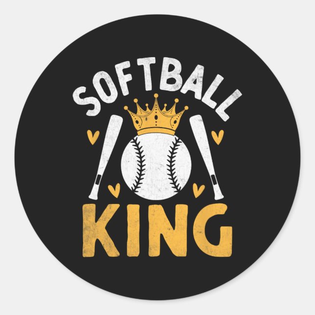 Softball King Catcher Pitcher Softballer  Classic Round Sticker (Front)