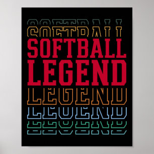Softball Legend Funny Layered Text Team Player Coa Poster