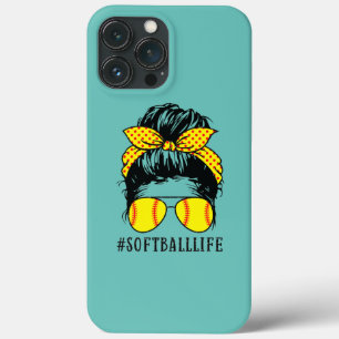 Softball Life Kid Life Messy Bun Sports Tee Mum iPhone 13 Pro Max Case